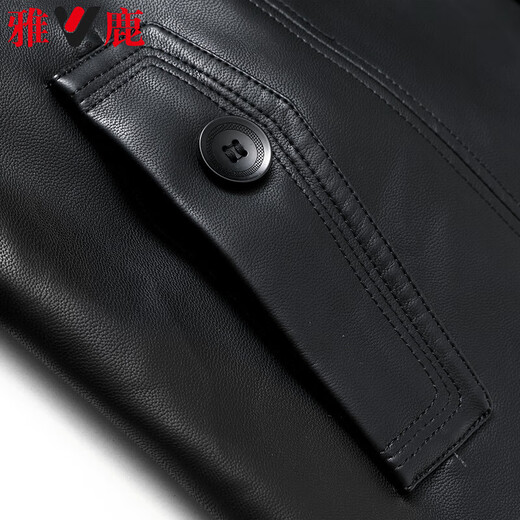 Yalu mid-length leather men's jacket fake two-piece autumn and winter business casual leather jacket middle-aged men's dad's jacket