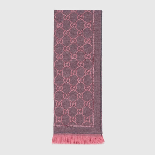 GUCCI Gucci GG jacquard pattern knitted women's wool double-sided scarf graphite color one size