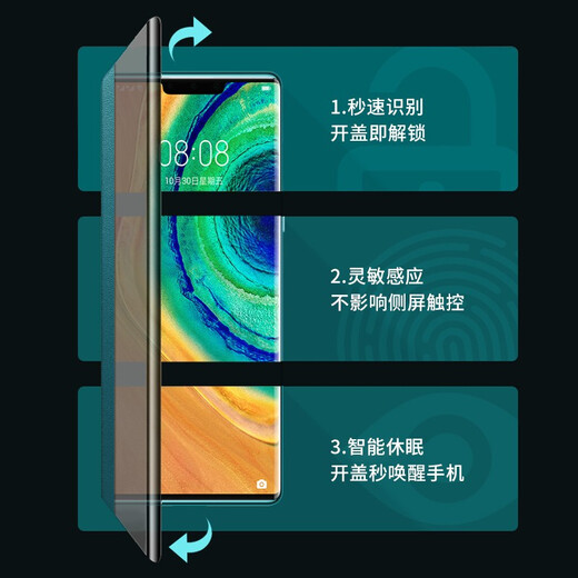 Beijing Intelligent Manufacturing [Soft Bottom + All-Inclusive-Taste] Geeignet für Huawei Mate30Pro Mobiltelefon Case Mate30 Flip Cover Protective Case Smart Window Full-inclusive Anti-Fall-Männer-neues Modell für Frauen M30pro/EPRO [cool schwarz] Hydrogelfilm + Linsenfilm