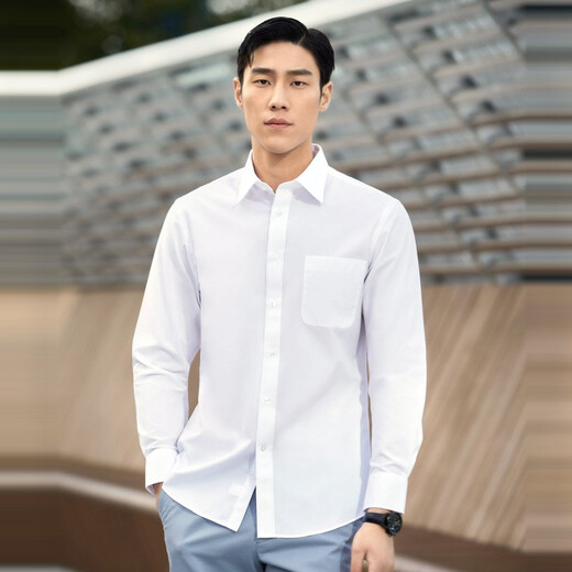 Camisa de manga larga Youngor Camisa no hierro para hombres Mezcla de poliéster de algodón Estilizador sin hierro GLVP19001BBA White 41 41