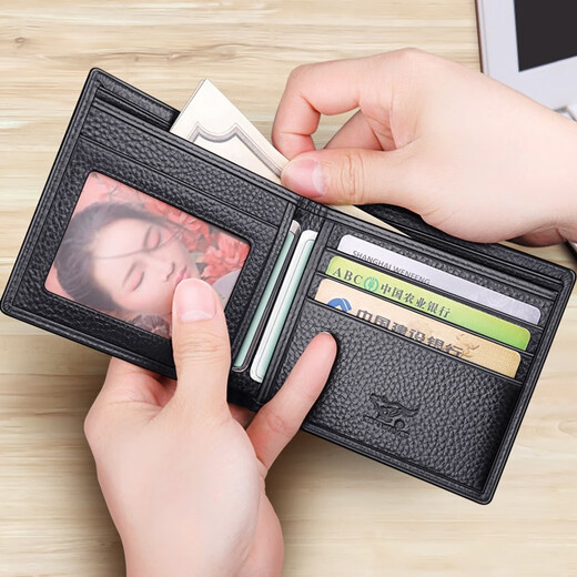 Sieben Wolf Wallet Herren echtes Leder Short Money Chuck Layer Cowide Business Casual Ultra-dünn Kartenbeutel Coupon Brieftasche mittleren und junger Brieftaschenstil zwei braun