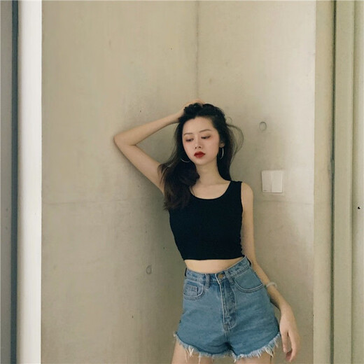 Qbily 吊带背心 【两件装】背心女内搭短款吊带上衣无袖外穿背心 吊带背心短款【黑+白】两件装L码