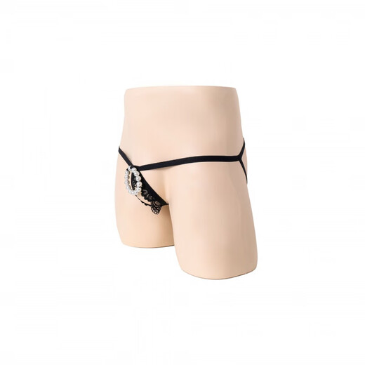 
European and American men's thong, bead chain ring pearl tempting hollow perspective underwear 2 black, single size