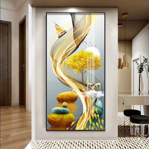 Xiaolulin Veranda Dekorative Gemälde moderne einfache vertikale Version abstrakter Hängsmalerei Sofa Hintergrund Wandmaler Korridor Kristallporzellanmalerei 3-Lulu Gaosgeng 11154 Stoffmalerei 90*180 Schwarzer Rahmen