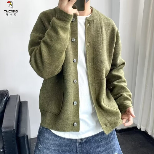 啄木鸟（TUCANO）针织开衫外套男春秋冬季潮牌宽松毛线衣夹克男圆领帅气百搭秋冬装 YM128黑色 厚款 M