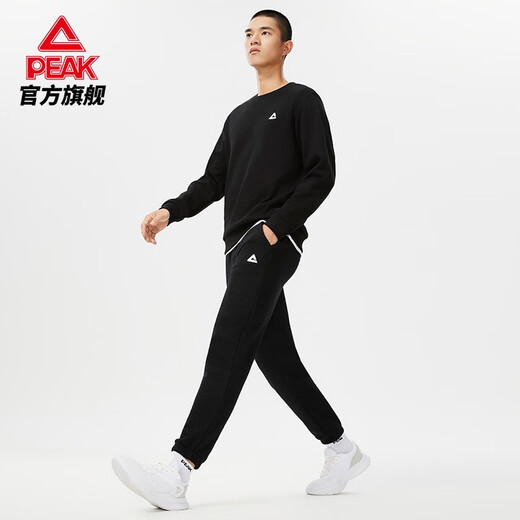 Peak fleece sweatpants men's autumn and winter new loose casual fleece warm leggings sweatpants trousers black L/175