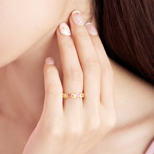 SoinLove Treasure Girl Love Gold Full Heart Ring Pure Gold Female VR916 No. 15 Heart Full Ring VR916