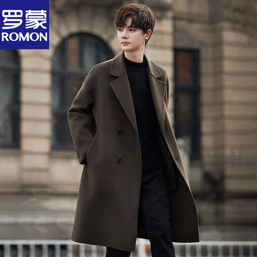 罗蒙（ROMON）高端双面呢外套男士羊毛呢子大衣中长款冬季加厚韩版高级感风衣潮 黑色 S110斤以内