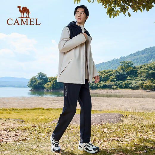 
Camel sports trousers men's woven plus velvet trousers water-repellent anti-static casual trousers C14CAY6623, Phantom black, men M