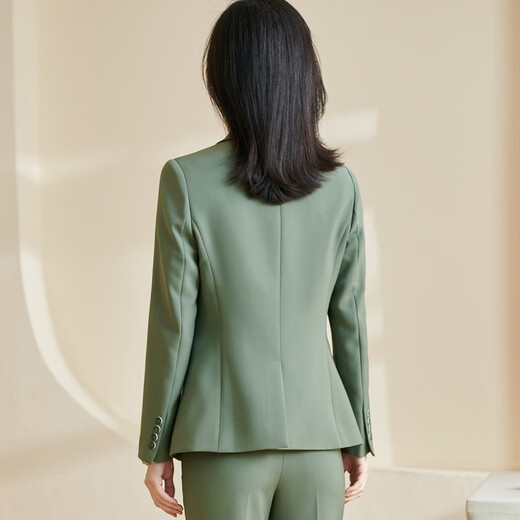 Misshine 2024 Herbst New Mode Age-reduzierender Anzug Slim Long Sleeves One-Knopf Clean Color Professional Jacket 2601 Bohnengrün / Spot Direkt Schiff XL