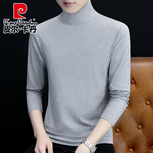 Pierre Cardin pure cotton autumn and winter half turtleneck bottoming shirt men's slim fit long-sleeved T-shirt mid-collar men's autumn coat outer wear YPT192 black half turtleneck 3XL recommended 160-175Jin Jin equals 0.5 kg
