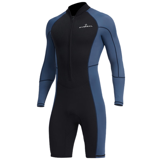 Yobel men's one-piece swimsuit 1.5MM neoprene warm long-sleeved sun protection swimsuit snorkeling surfing boating wetsuit black pattern short-sleeved shorts M recommended weight 120-140Jin Jin equals 0.5 kg