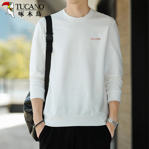 Woodpecker (TUCANO) Sweater Men's Trendy Loose Round Neck Long Sleeve T-Shirt Student Fashion Casual Pullover Top Men White XL