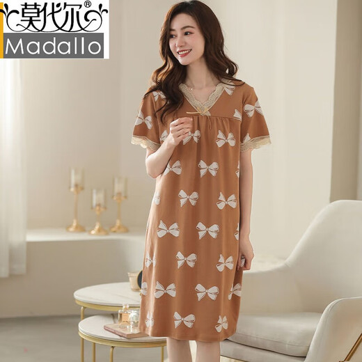 Modal High-End-Nachthemd für Frauen im Frühjahr und Herbst Sommer reines Baumwoll kurzärmelige schwangere Frauen losen dünnen langen Rock mittleren Alters im mittleren Alter großer Pyjamas T9901_nightgown M (80-100jin [Jin gleich 0,5 kg]))