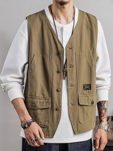 [High-end outdoor] Middle-aged and elderly men wearing thin multi-pocket vests on both sides of fishing vests on spring and autumn photography Green 2XL