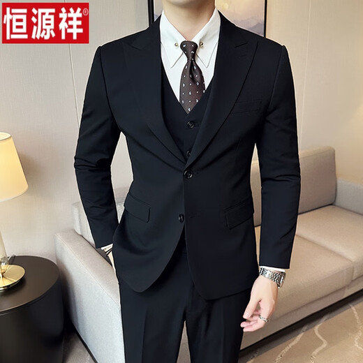 Hengyuanxiang casual suit jacket men's high-end fashion British slim lapel two-button groom's wedding suit gray single suit XL 125-140Jin Jin equals 0.5 kg