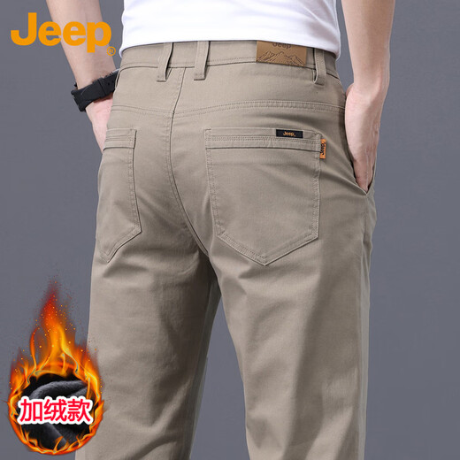 JEEP Jeep casual pants men's autumn and winter business loose pants men's straight versatile men's pants khaki plus velvet 33