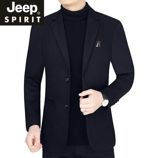 JEEP SPIRIT百搭男士休闲中年西装2024春秋季新款爸爸装上衣羊毛呢西服外套男 WW6153藏蓝 170