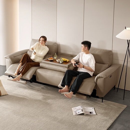 Gujia Home (Kuka) Null-zu-Wand-moderne einfache elektrische Funktion Ledersofa Wohnzimmer 6196 Napa [Miller Brown] 3 Menschen 2 Elektrisch