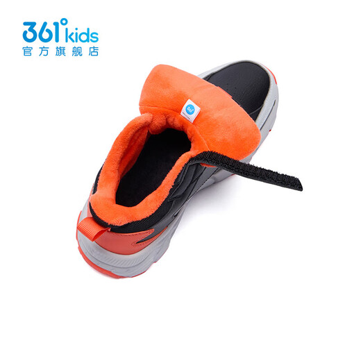 361 Children's shoes for boys and girls, plus velvet and thickened warm cotton shoes, new winter products for middle and older children, casual and fashionable cotton shoes, carbon black/magma orange/water clear gray 35