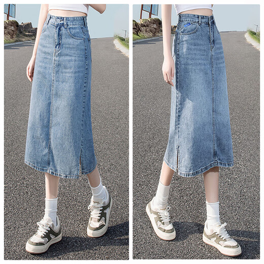 Cypress High Taillierer Rock 2025 Frühlings- und Sommer Neue mittelgroße wasimgeschlitzte Denimrock mit mittlerer Länge