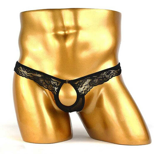 Long Night Men's Underwear Sexy Thong Fully Transparent Revealing Hair Showing Boys Temptation Husband Men Black Openings on Front and Back M Skinny Guy