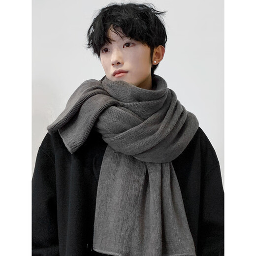 Memaru scarf men's autumn and winter Korean version solid color knitted wool thickened warm student couple scarf men's versatile shawl trend dark gray