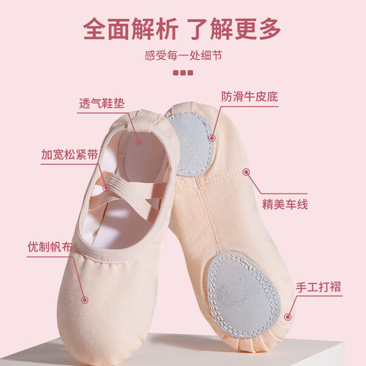 
Yishi Children's Dance Shoes Laceless Dancing Shoes Adult Men and Women Cat Claw Soft Sole Canvas Practice Shoes Body Ballet Shoes Meat Color 38 Size (Suggested foot length 22.5cm)