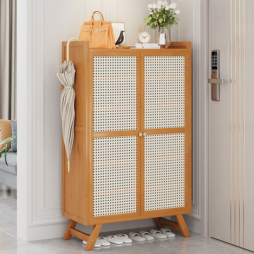 Sizhuge home door shoe cabinet 2025 new entry good-looking dormitory shoe rack with door simple rental room strong and durable brown plastic rattan door 7 layers
