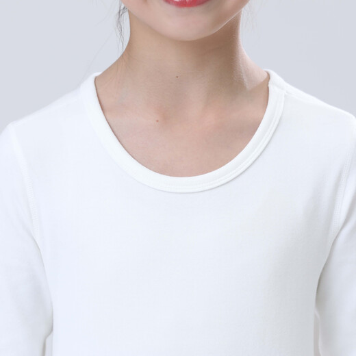 Feng Lingniao Children's White T-shirt Tight Flesh Color Dance Suit Girls White Bottoming Shirt Suit Middle School Uniform for Boys, Plus Velvet (White Suit) 120 cm (If you want a close fit, don't buy a big one)