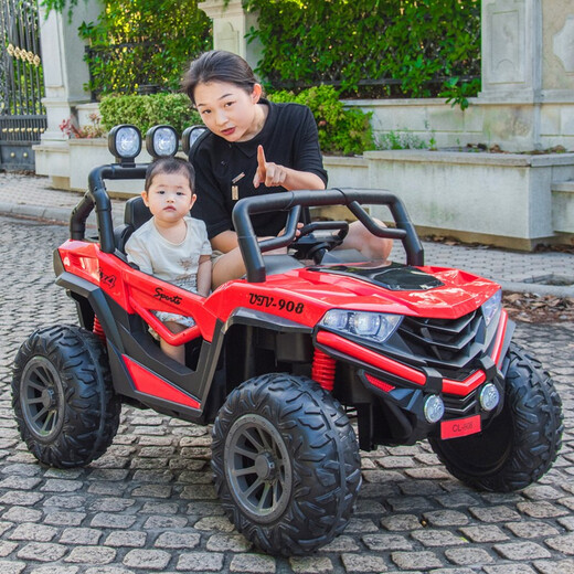 Micai Baby Electric Car Vierräder Doppelauto, Fernbedienung Auto Baby Spielzeugauto können für Männer und Frauen Kinderwagen sitzen, Top Rot: Doppelsitz + großer Batterie + Ledersitz