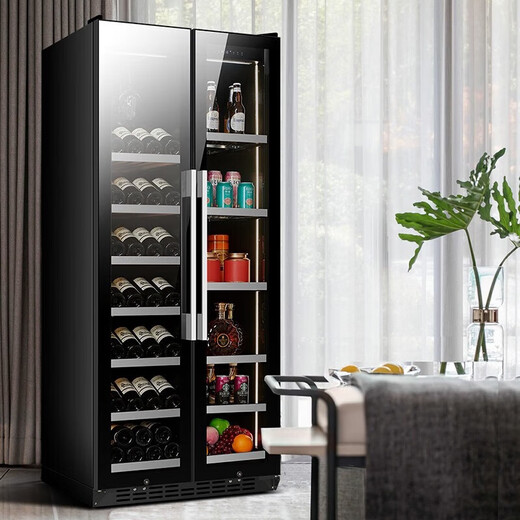 BAIKAILUN frequency converter wine cabinet dual temperature constant temperature red cabinet home living room ice bar office tea refrigerator double door office thin zero embedded bench refrigerator embedded glass refrigerator mirror dual temperature red wine + ice bar 112 bottles thin section