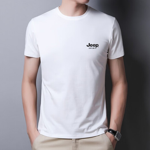 JEEP SPIRIT吉普短袖T恤男士上衣服夏季潮流纯色休闲半截袖冰丝百搭半袖服装 9922黑色 L (110斤-125斤)