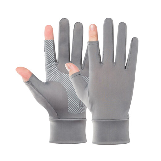 Shilan Lenza Ice Seidenhandschuhe für Männer und Frauen im Frühlings- und Sommersonnenschutz Tau zwei Finger reiten und fahren atmungsaktive schweißabsabsorbierende Schnelltrocknungs-Touchscreen Halbfinger Dünnes Modell [Vollfinger] Grau gleich Größe