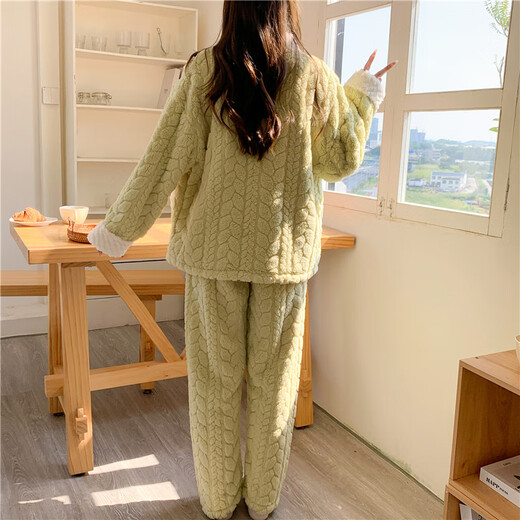 爱茵慕西月子服秋冬法兰绒孕妇睡衣加绒加厚产妇产后12月份哺乳睡衣套装 AMY9923#绿色 L码 (推荐体重 90-120斤左右)