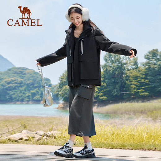 骆驼运动外套男三合一抓绒三防科技登山服外套女 6630，幻影黑 ，中性【抓绒胆】 L