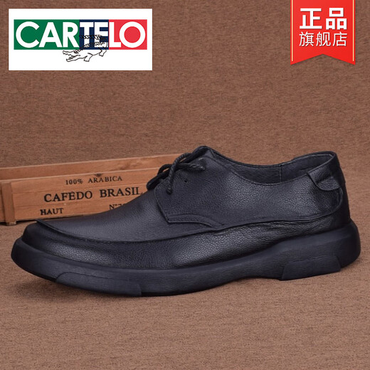 Cartelo Fashion Klassiker Zehenschicht Cowide Atmungsfreie Geschäfte Casual Herren-Lederschuhe mit echtem Leder Dicke alleinige alleinige alleinige alleinige alleinstehende Sohle-Sohle-Männerschuhe schwarz 3899 42