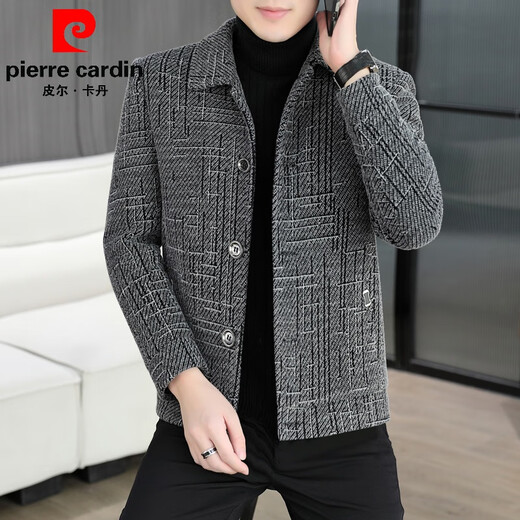 Pierre Cardin Autumn and Winter 2025 New Gold Mink Velvet Jacket Men's Lapel Korean Style Cotton Thickened Short Woolen Coat Jacket Dark Gray 2XL 140-155Jin Jin is equal to about 0.5 kg