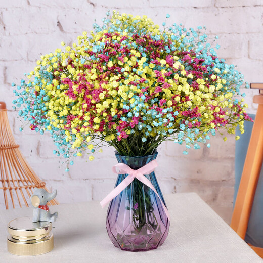 AIMAN Gypsophila Natural Dried Flower Bouquet Ins Internet Celebrity Birthday New House Decorative Ornaments Air-Dried Real Flower Arrangements Home Furnishings Purple Gypsophila + Citrine Without Vase