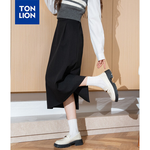TonLion 2024 Women's High Waist Slit Half-length Skirt Black M