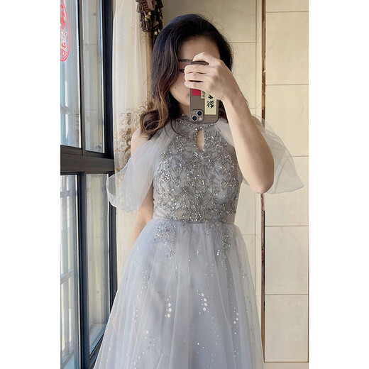 Coole Huke Art Exam Kleid Musik Schüler High School Generation Kleid Frauen Champagner Farb Abendkleid Frühling Banketttemperament Promi Champagner Pulver Langstil XL