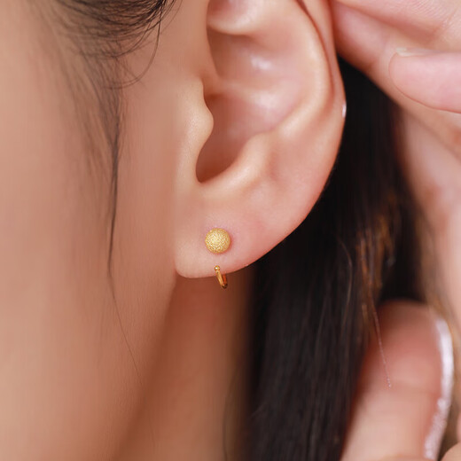 Tico Passepartout pure gold frosted plain hoop gold earrings for women 5D hard gold earrings round bead earrings birthday gift