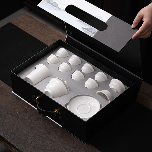 SUSHI CERAMICS Mutton Fat Jade Porcelain Rich Three Talents Covered Bowl Gift Box Set 200ML