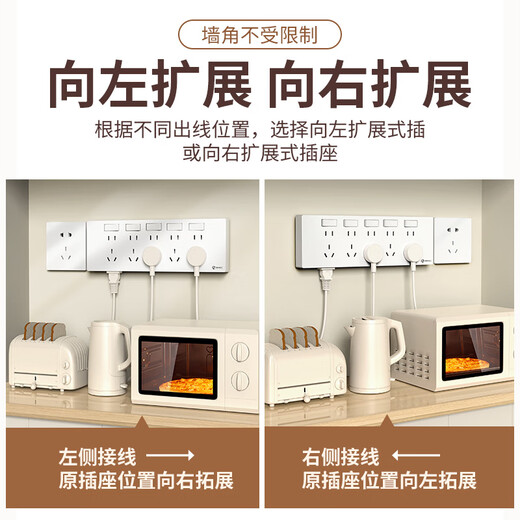 International Electrician (FDD) Concealed Expansion Socket 86 Type Converter Extension Socket Panel One Open Five Holes with Switch White - 21 Holes Expand to the Right + Independent Switch