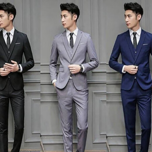 Kaiji Rui suit men's three-piece Korean version slim-fit brothers' group suit small suit groomsmen's clothing groom's wedding dress black jacket + shirt + trousers song bow tie M105Jin [Jin equals 0.5 kg]