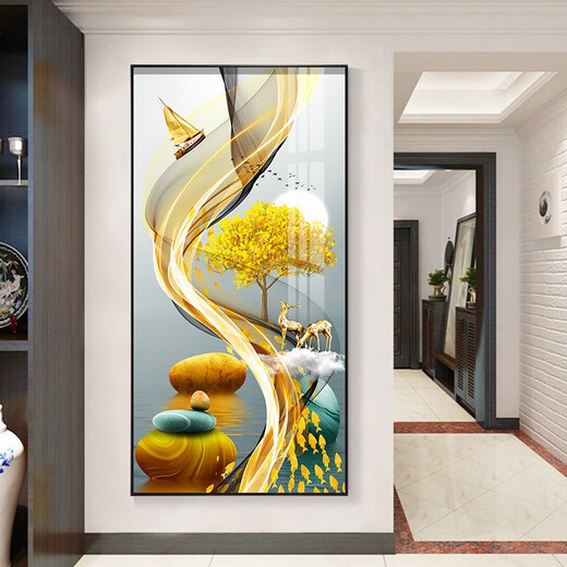 Xiaolulin Veranda Dekorative Gemälde moderne einfache vertikale Version abstrakter Hängsmalerei Sofa Hintergrund Wandmaler Korridor Kristallporzellanmalerei 3-Lulu Gaosgeng 11154 Stoffmalerei 90*180 Schwarzer Rahmen