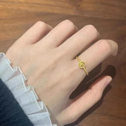 QMXD Gold Cat's Eye Shi Lai Run Ring Women's Adjustable Niche Light Luxurious Wealth Transfer Beads Imitation Sand Gold Birthday Gift Shi Lai Run Ring