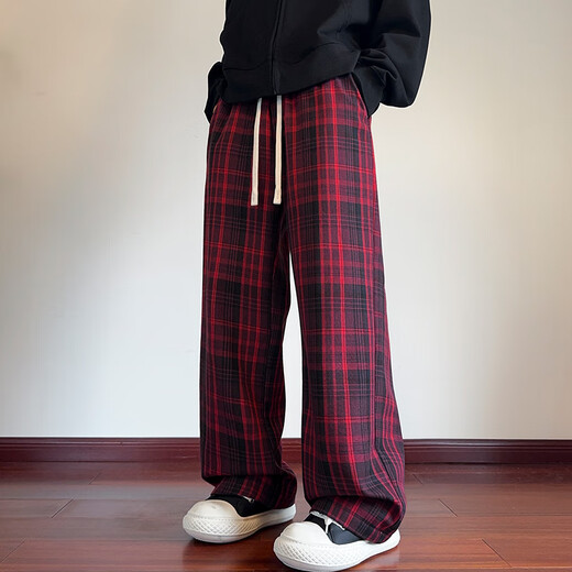 FOG SKY casual pants men's Maillard plaid autumn retro trendy brand versatile wide-leg pants American high street couple sports pants XLDM-K1937 kag regular XL (recommended 130-145 Jin [Jin equals 0.5 kg])