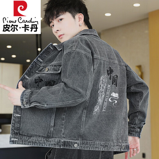皮尔卡丹（pierre cardin）春秋季牛仔外套男潮牌百搭男装上衣服2025新款痞帅宽松工装夹克衫 5012黑色 M 110斤以下