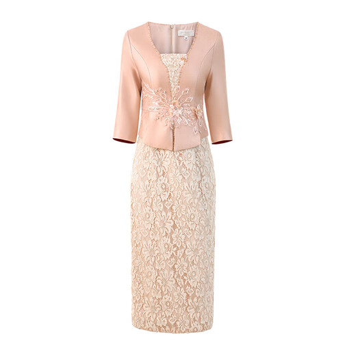 Champagne color elegant mother-in-law's wedding banquet dress can be worn at ordinary times to look young and elegant. New wedding banquet evening dress Champagne M